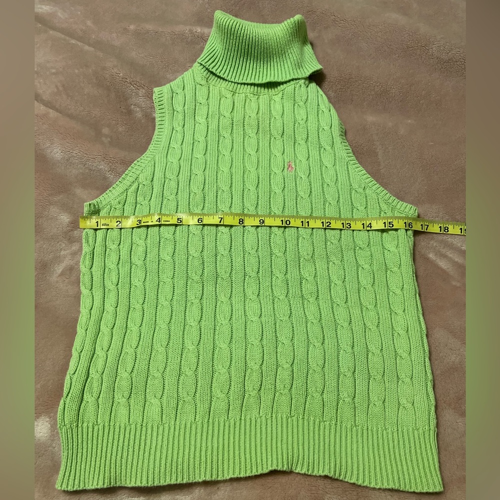 Ralph Lauren lime green cable knit polo sleeveless turtleneck sweater - M - Picture 4 of 9
